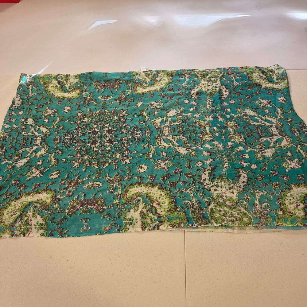World Market Teal Green Paisley Damask Viscose Scarf Wrap Cowl India Boho